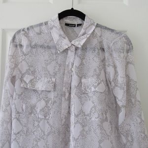 sheer patterned button-up top